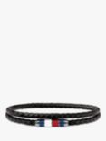 Tommy Hilfiger Men's Double Leather Bracelet, Silver/Black