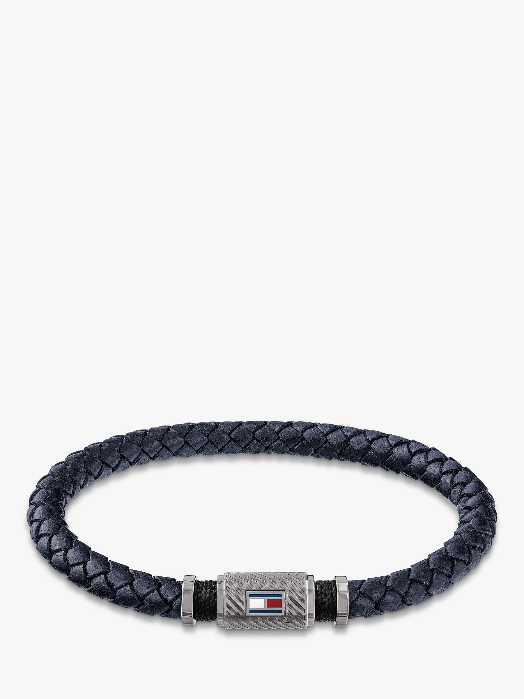 golondrina Ceder bufanda Tommy Hilfiger Men's Rivet Woven Leather Bracelet, Silver/Navy at John  Lewis & Partners