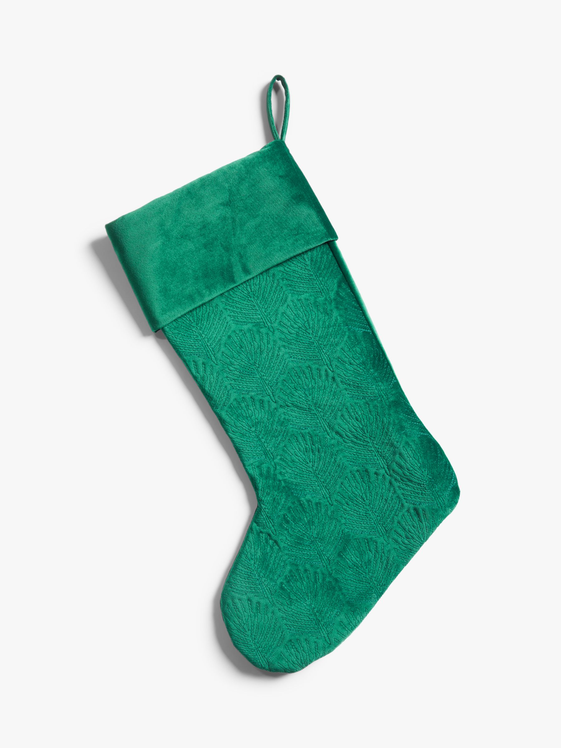 John Lewis & Partners Garden Retreat Velvet Christmas Stocking, Green at John Lewis & Partners