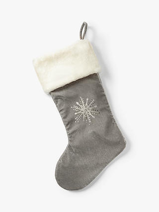 John Lewis & Partners Snowflake Christmas Stocking, Grey