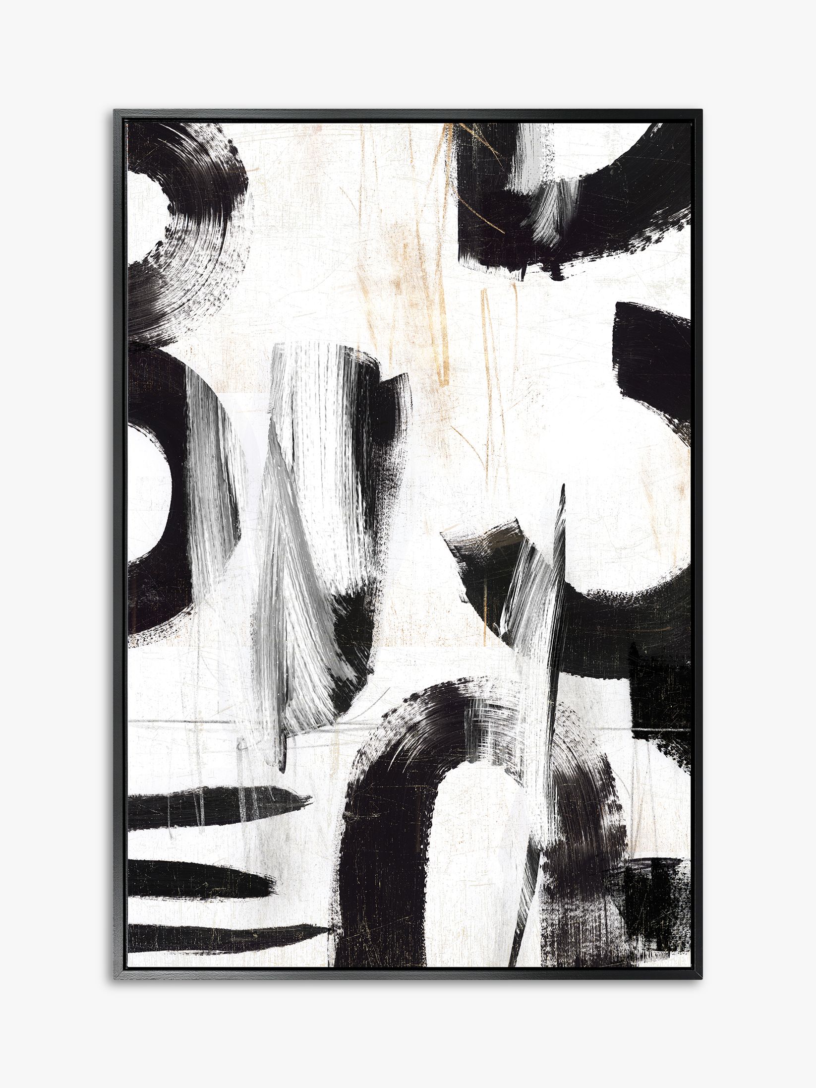Concept III - Abstract Framed Canvas Print, 124.5 x 84.5cm, Black/White ...