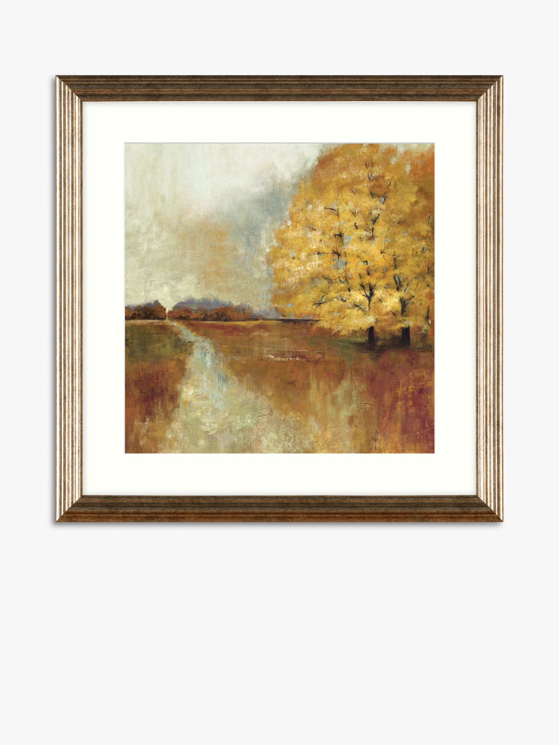 Repose - Autumn Landscape Framed Print & Mount, 65 x 65cm, Orange/Multi ...