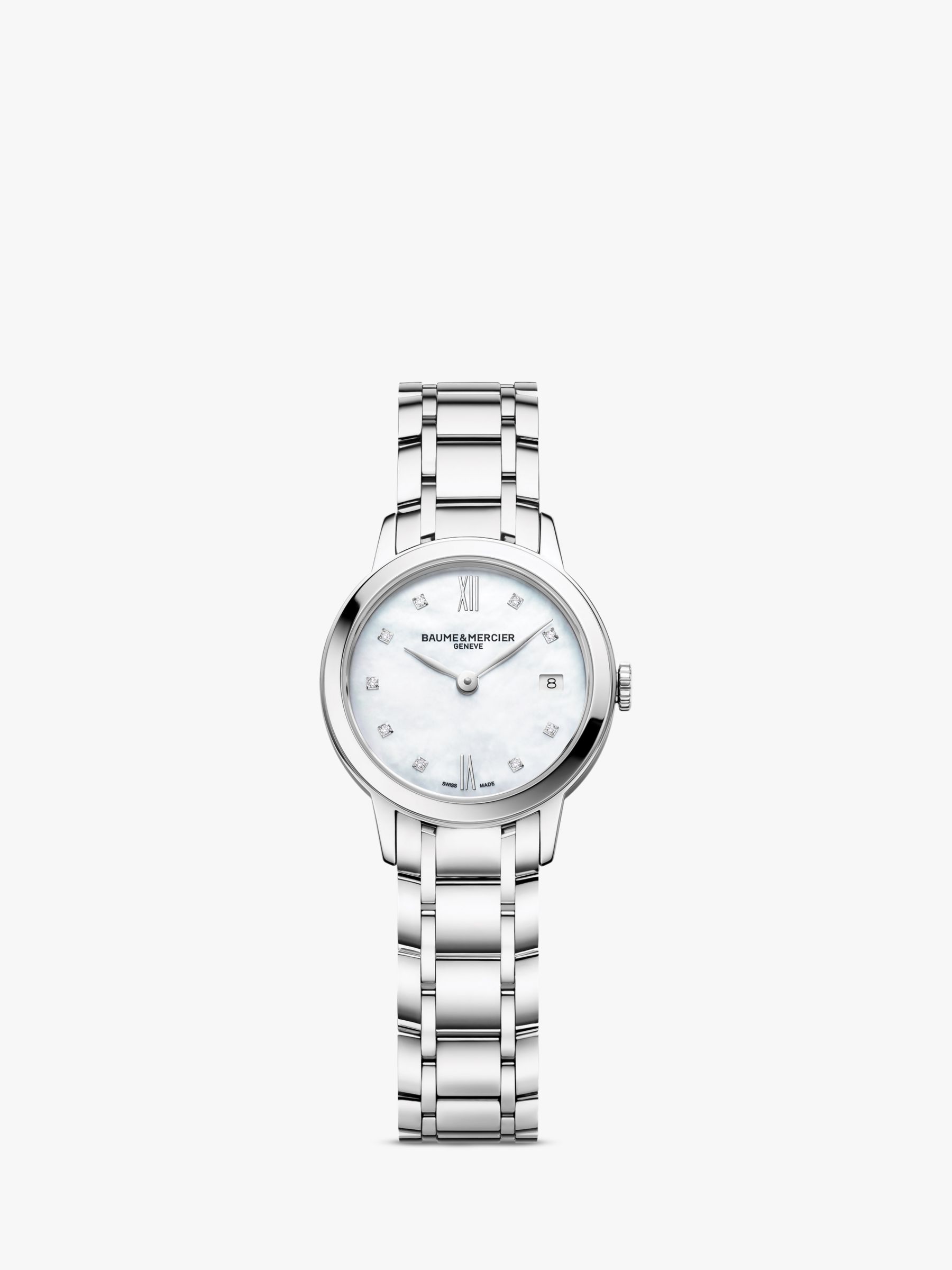 Baume et Mercier M0A10490 Women&#39;s Classima Diamond Date Bracelet Strap Watch, Silver at John ...