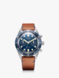 Oris 01 771 7744 4095 Men's Divers Sixty-Five Bucherer Blue Edition Automatic Chronograph Leather Strap Watch, Tan/Navy