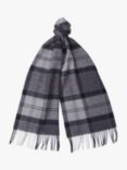Barbour Merino Wool and Cashmere Blend Tartan Check Scarf, Grey