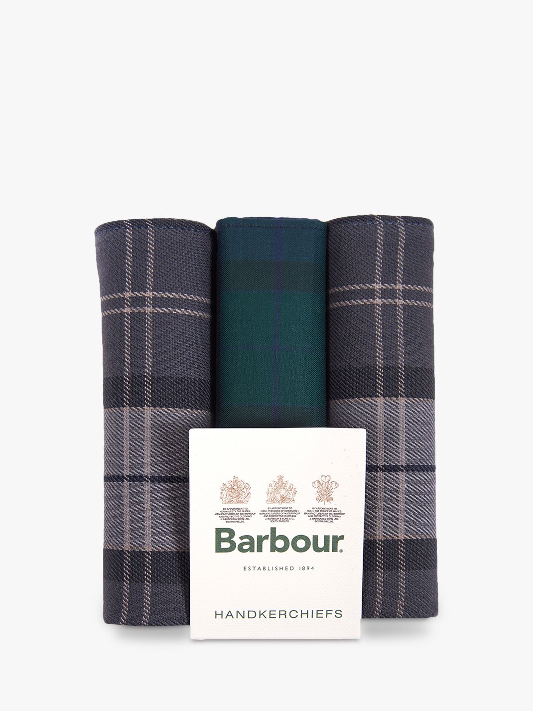 Barbour Black Watch Tartan Handkerchiefs, Pack of 3, Grey/Green at John ...