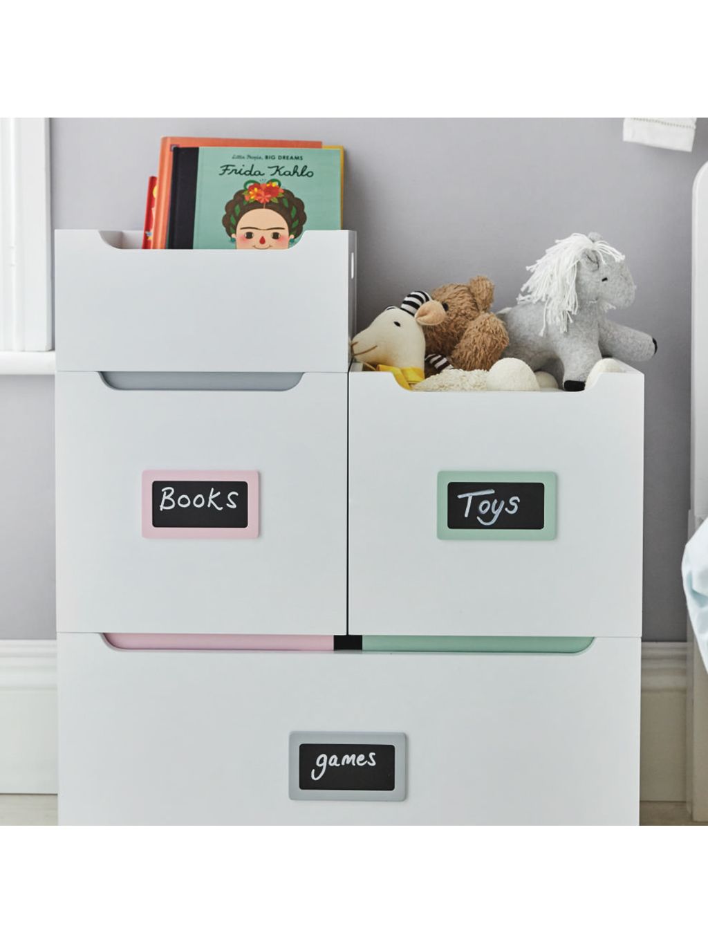 stackable toy storage box with wheels