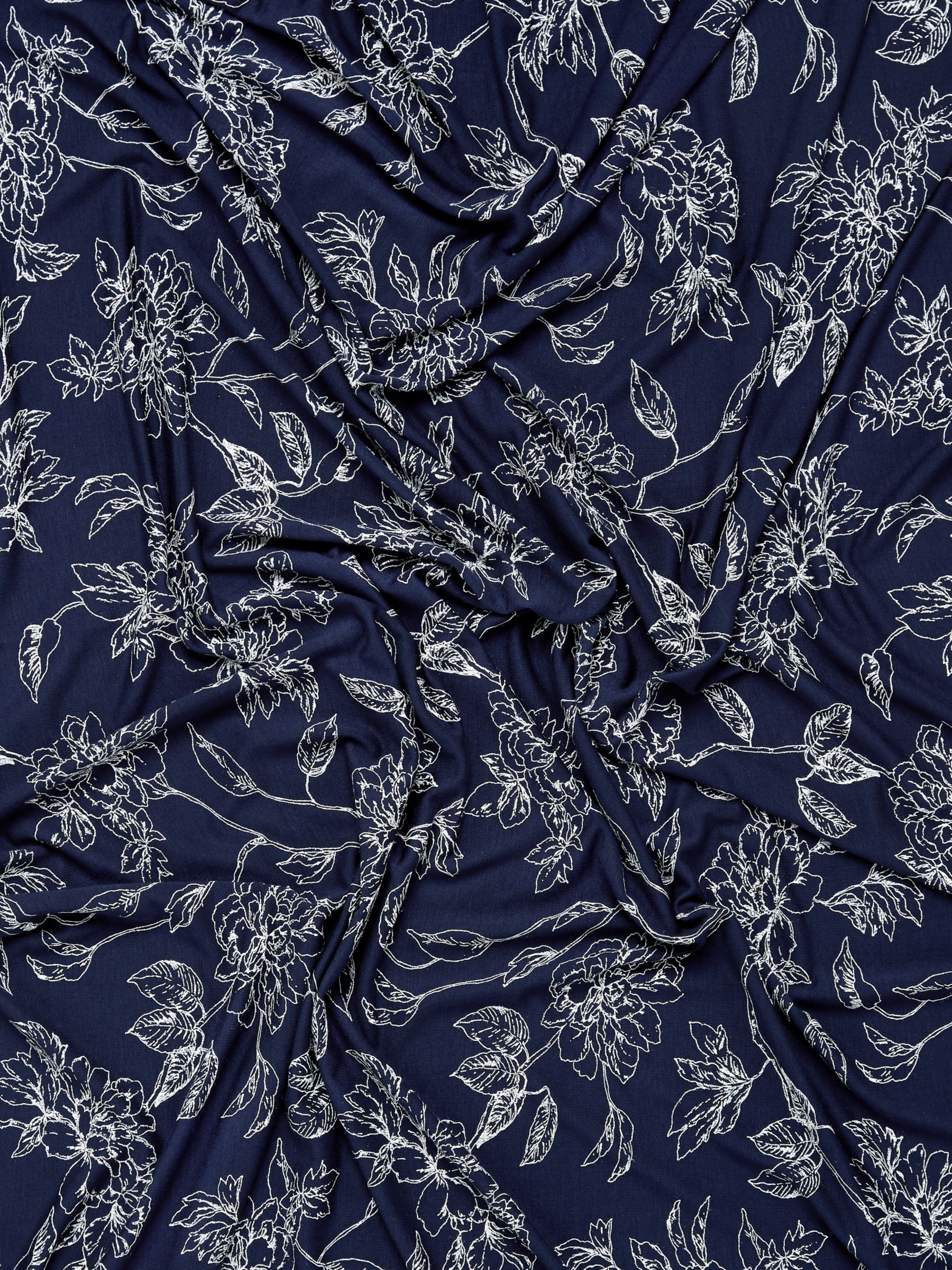 Montreux Fabrics Exclusive White Line Drawn Floral Print Fabric, Navy