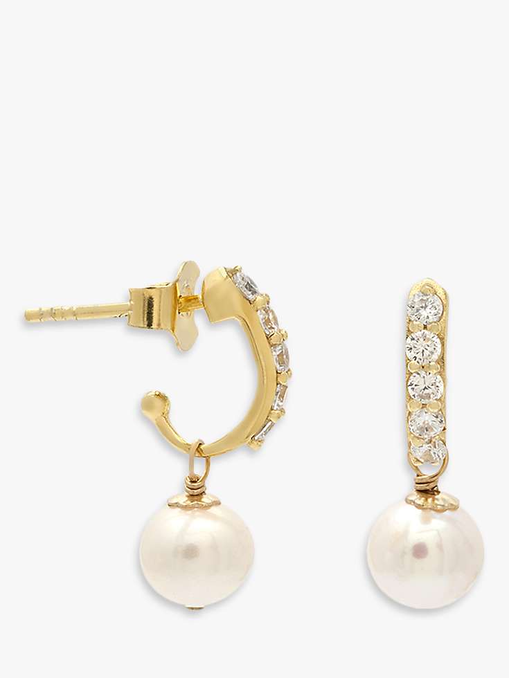 Buy Leah Alexandra Freshwater Pearl and Cubic Zirconia Demi Hoop Earrings, Gold Online at johnlewis.com