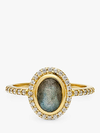 Leah Alexandra Cameo Labradorite and Cubic Zirconia Oval Ring, Gold
