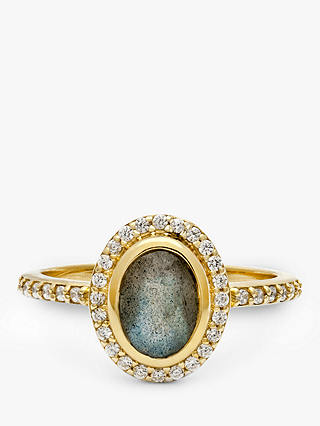 Leah Alexandra Cameo Labradorite and Cubic Zirconia Oval Ring, Gold