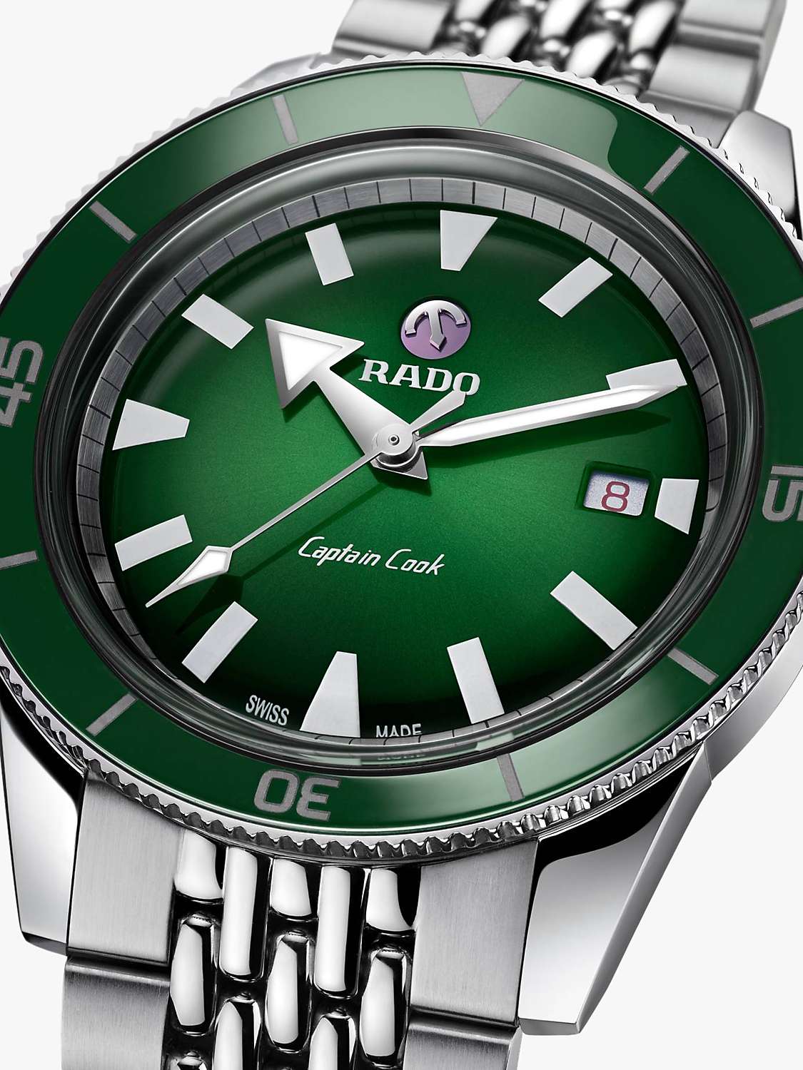 Buy Rado R32505313 Men's Captain Cook Automatic Date Bracelet Strap Watch, Silver/Green Online at johnlewis.com