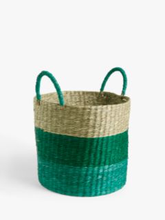 John Lewis & Partners Seagrass Basket, Medium, Green/Blue