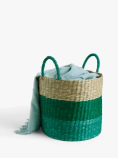 John Lewis & Partners Seagrass Basket, Medium, Green/Blue