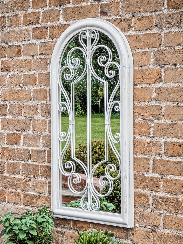 Gallery Direct Fleura Outdoor Garden Wall Ornate Arched Mirror, 96.5 x 49cm, Antique Ivory