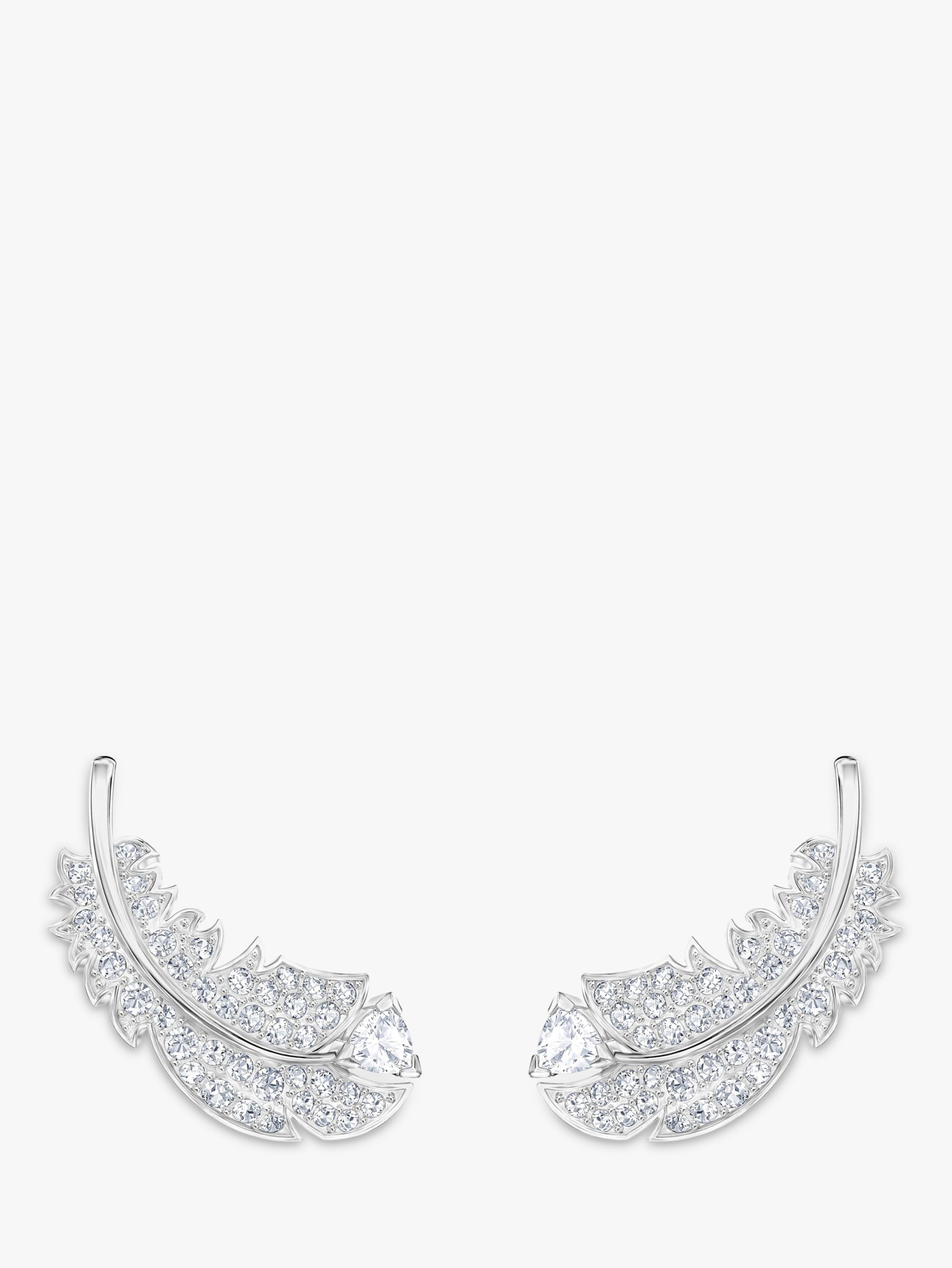 Swarovski Crystal Feather Stud Earrings, Silver