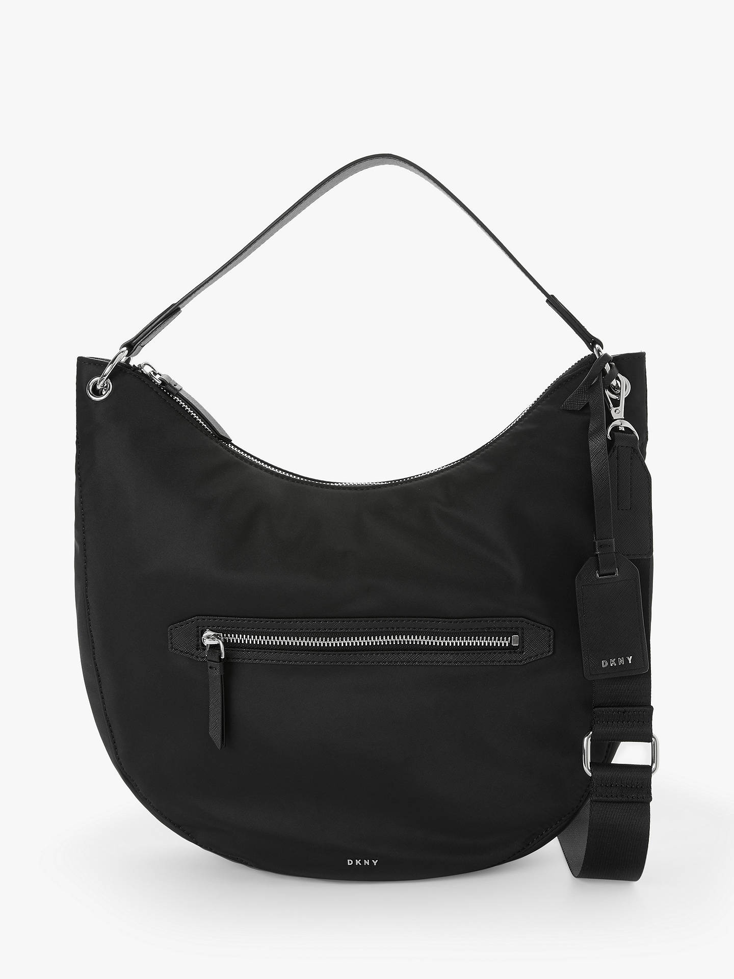 DKNY Casey Zip Top Hobo Bag, Black/Silver at John Lewis & Partners