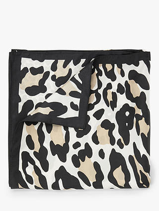 John Lewis & Partners Leopard Print Square Silk Scarf, Natural