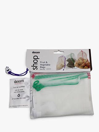 Dexam Reusable/Washable Drawstring Mesh Fruit & Vegetable Bags, Pack of 5