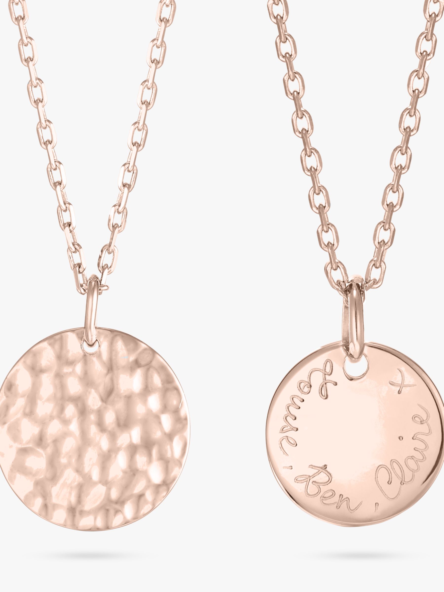 Merci Maman Personalised Small Hammered Pendant Necklace, Rose Gold