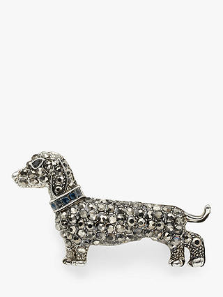 One Button Crystal Dachshund Dog Brooch, Grey