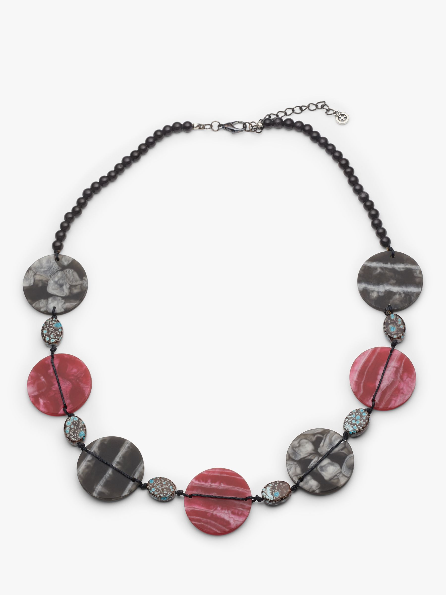 One Button Marble Disc Necklace, Grey/Wine