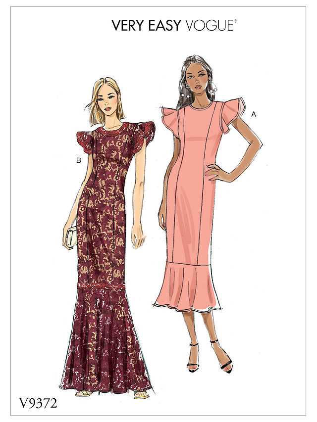 Vogue Women's Ruffle Sleeve Dress Sewing Pattern, 9372, A5