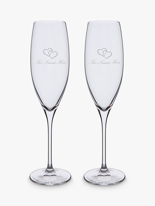 Dartington Crystal Personalised Love Heart Flutes, Set of 2, 200ml, Palace Script Font, Clear