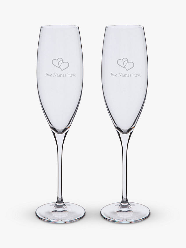 Dartington Crystal Personalised Love Heart Flutes, Set of 2, 200ml, Gabriola Font, Clear
