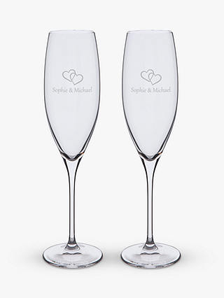 Dartington Crystal Personalised Love Heart Flutes, Set of 2, 200ml, Gabriola Font, Clear