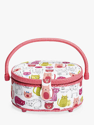 Prym Kitty Print Sewing Basket, Pink/Multi