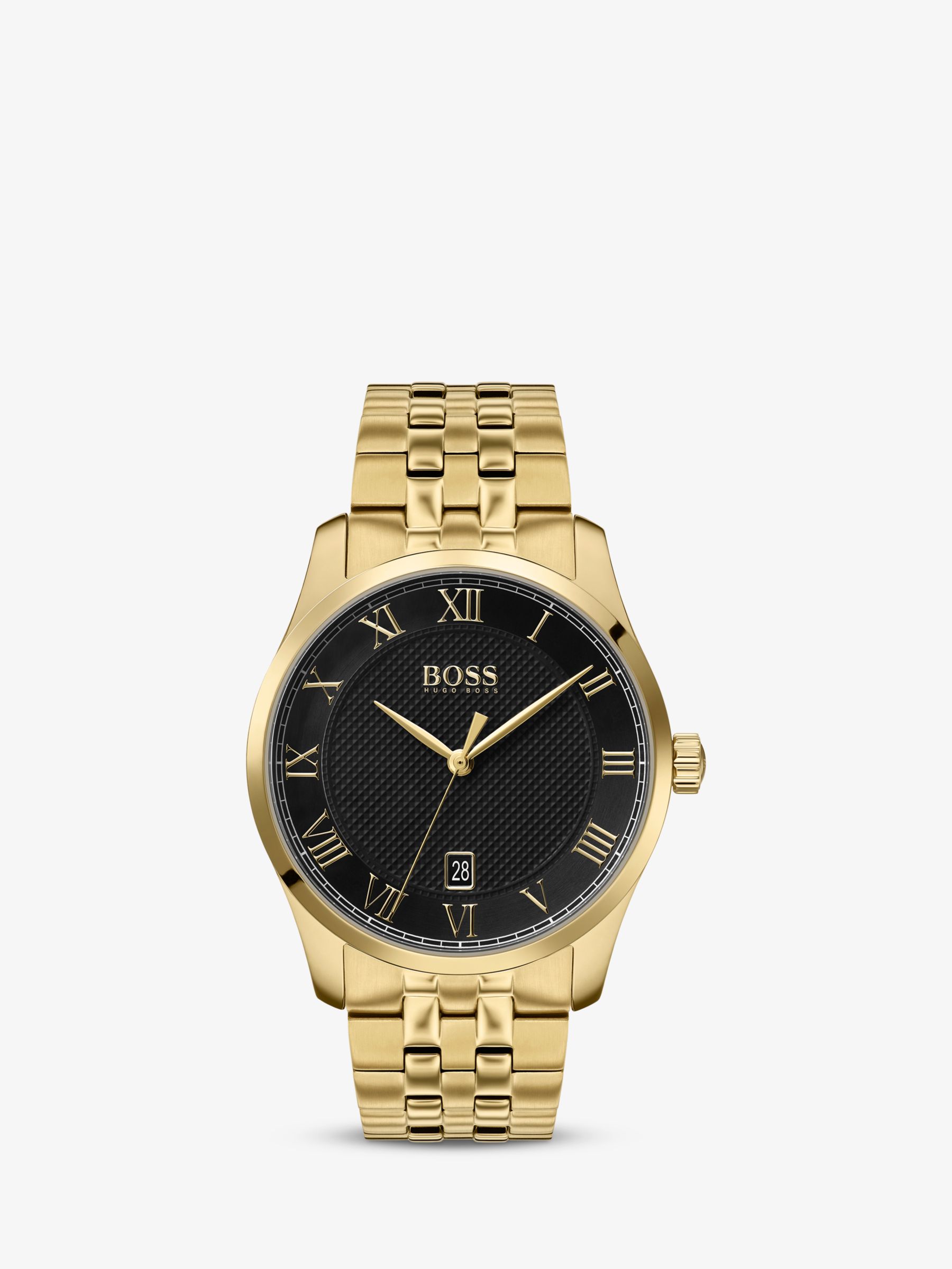HUGO BOSS Men&#39;s Master Date Bracelet Strap Watch, Gold/Black 1513739 at John Lewis & Partners