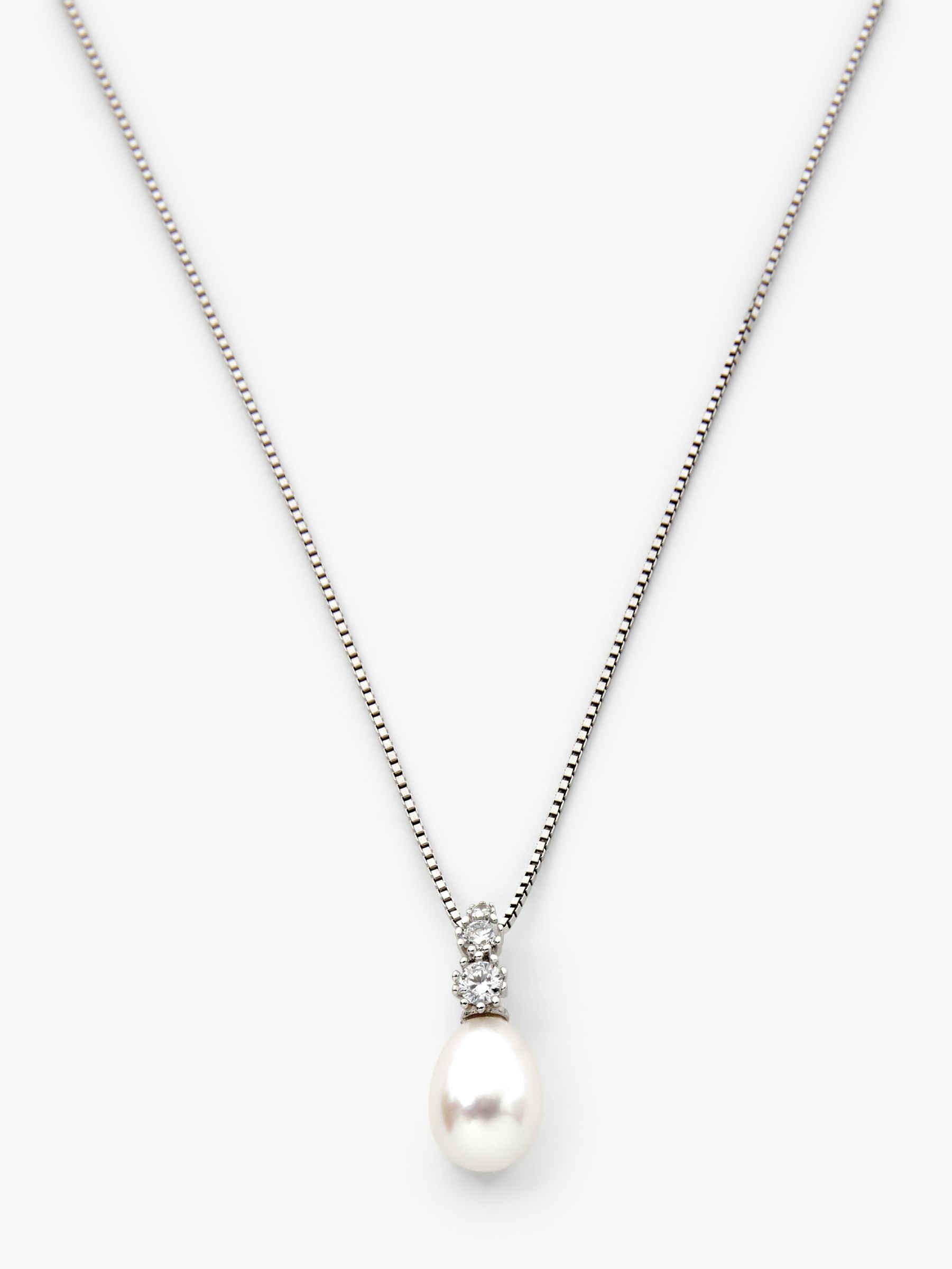 Lido Cubic Zirconia and Small Freshwater Pearl Pendant Necklace, Silver ...