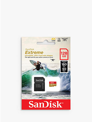 SanDisk Extreme UHS-I, A2, MicroSD (SDXC) Card, up to 160MB/s Read Speed, 128GB with SD Adapter