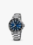 Oris 79877544135-82405PEB Men's Aquis GMT Automatic Date Bracelet Strap Watch, Silver/Blue