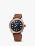 Oris 73377074355-52045 Men's Divers 65 Automatic Date Leather Strap Watch, Brown/Blue
