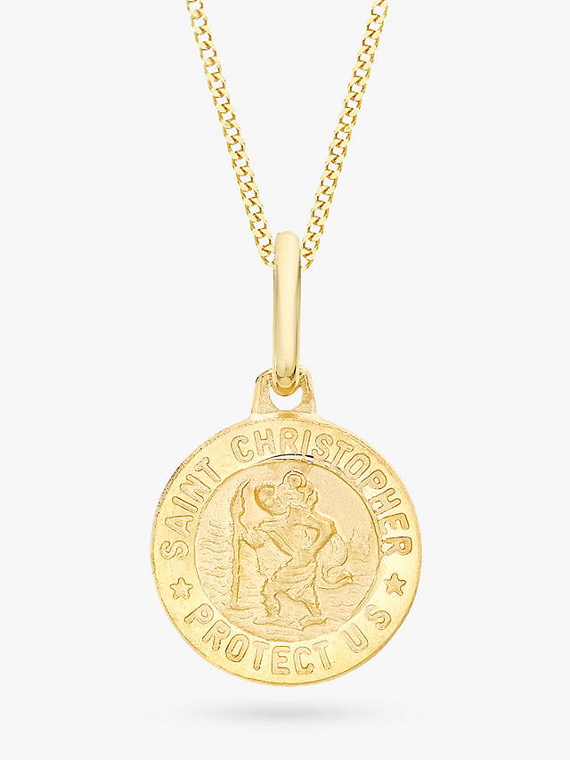 IBB 9ct Gold St Christopher Round Pendant Necklace, Gold