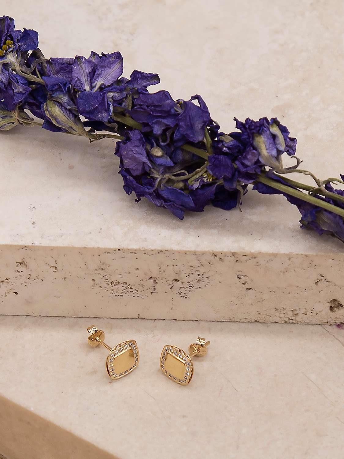 Buy IBB 9ct Gold Cubic Zirconia Square Stud Earrings, Gold Online at johnlewis.com