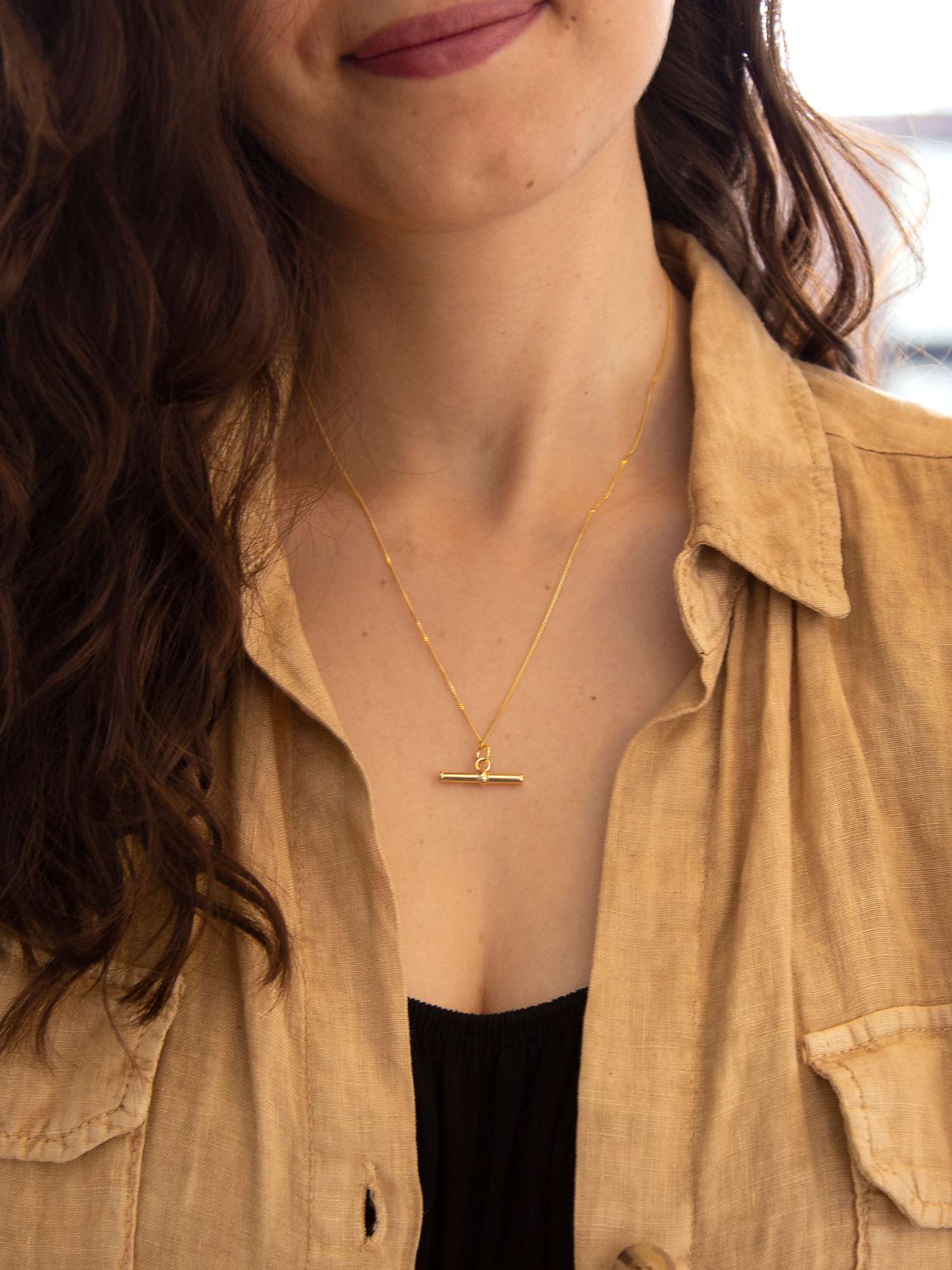 Buy IBB 9ct Gold Round T Bar Pendant Necklace, Gold Online at johnlewis.com