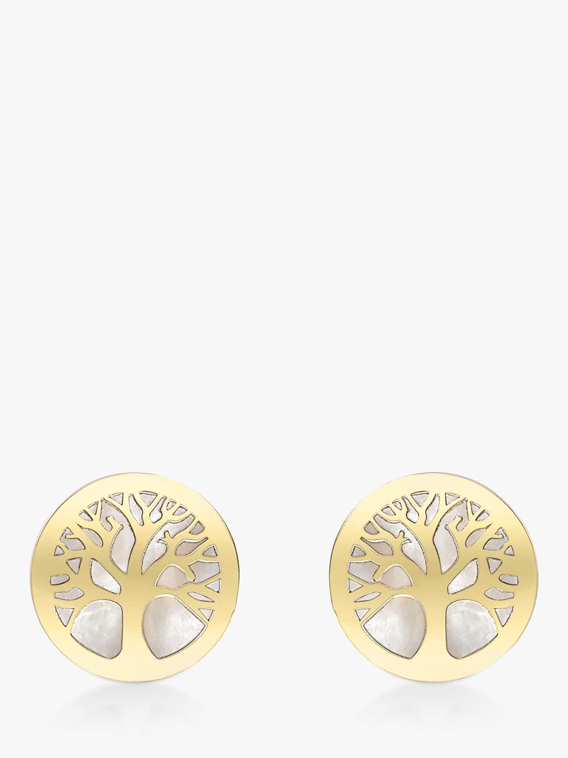 Buy IBB 9ct Gold Mother of Pearl Life Tree Round Stud Earrings, Gold Online at johnlewis.com