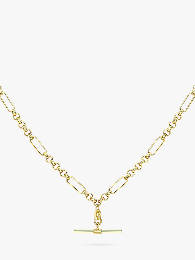 IBB 9ct Gold T-Bar Figaro Chain Necklace, Gold