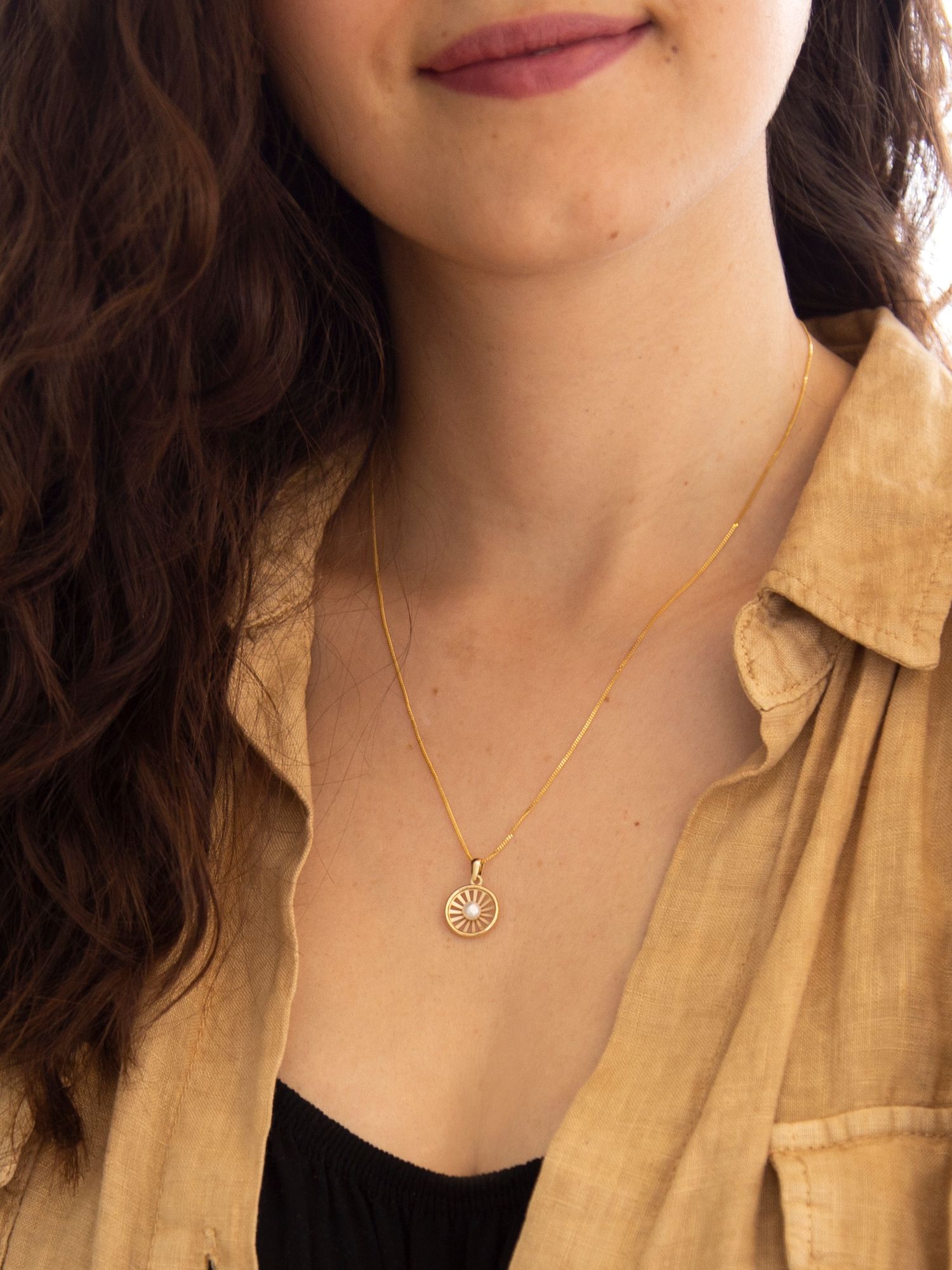 Buy IBB 9ct Gold Freshwater Pearl Sunray Pendant Necklace, Gold Online at johnlewis.com