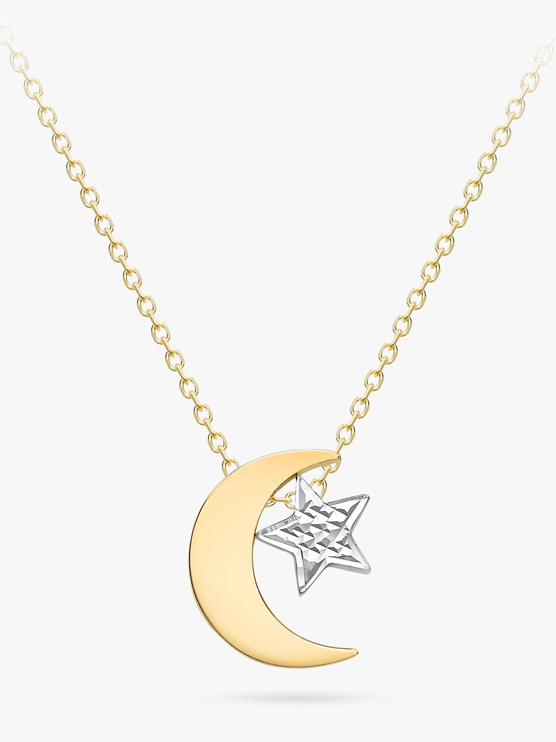 IBB 9ct Yellow and White Gold Moon and Textured Star Pendant Necklace ...