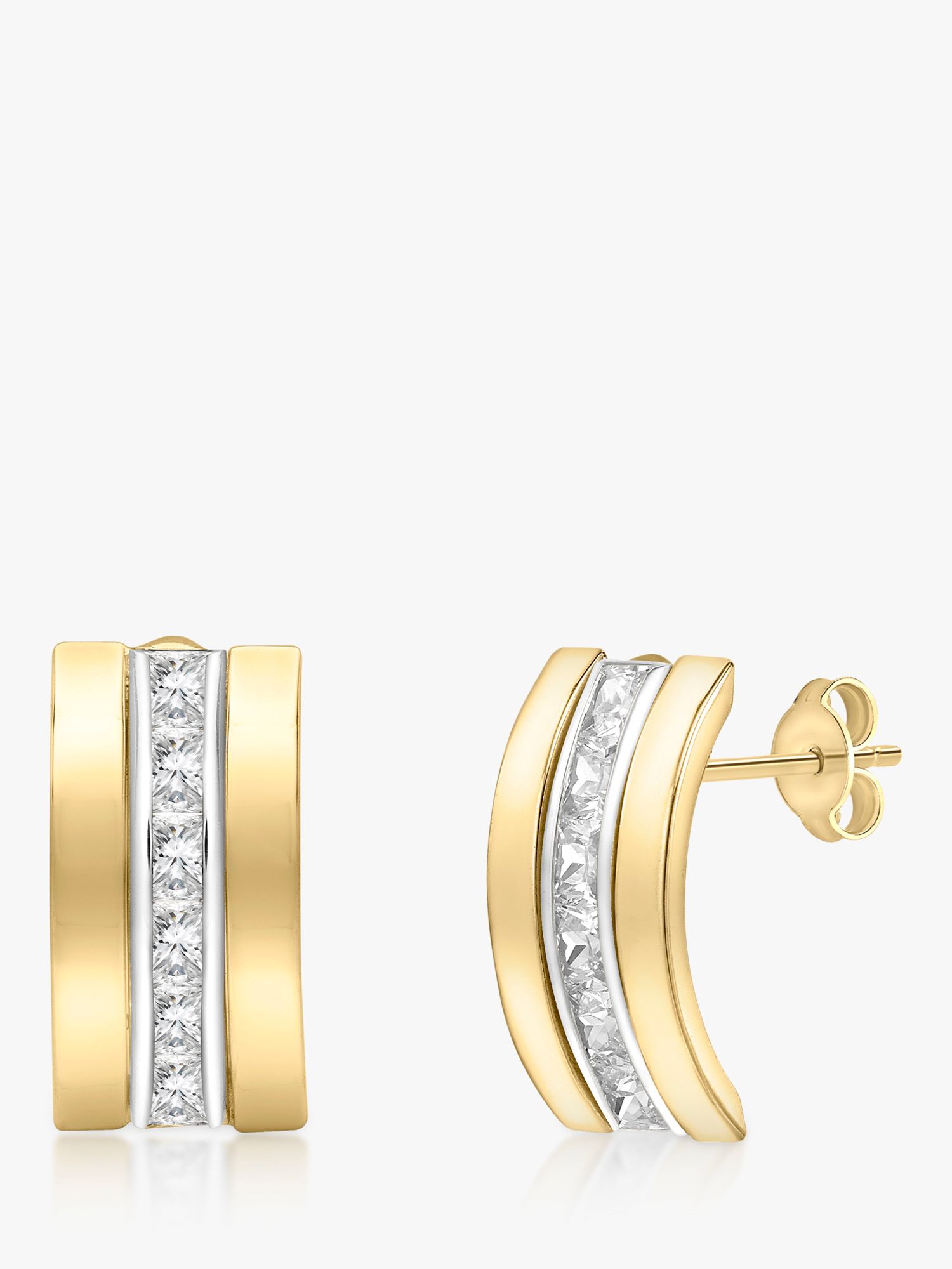 Buy IBB 9ct Gold Cubic Zirconia Curved Stud Earrings, Gold Online at johnlewis.com