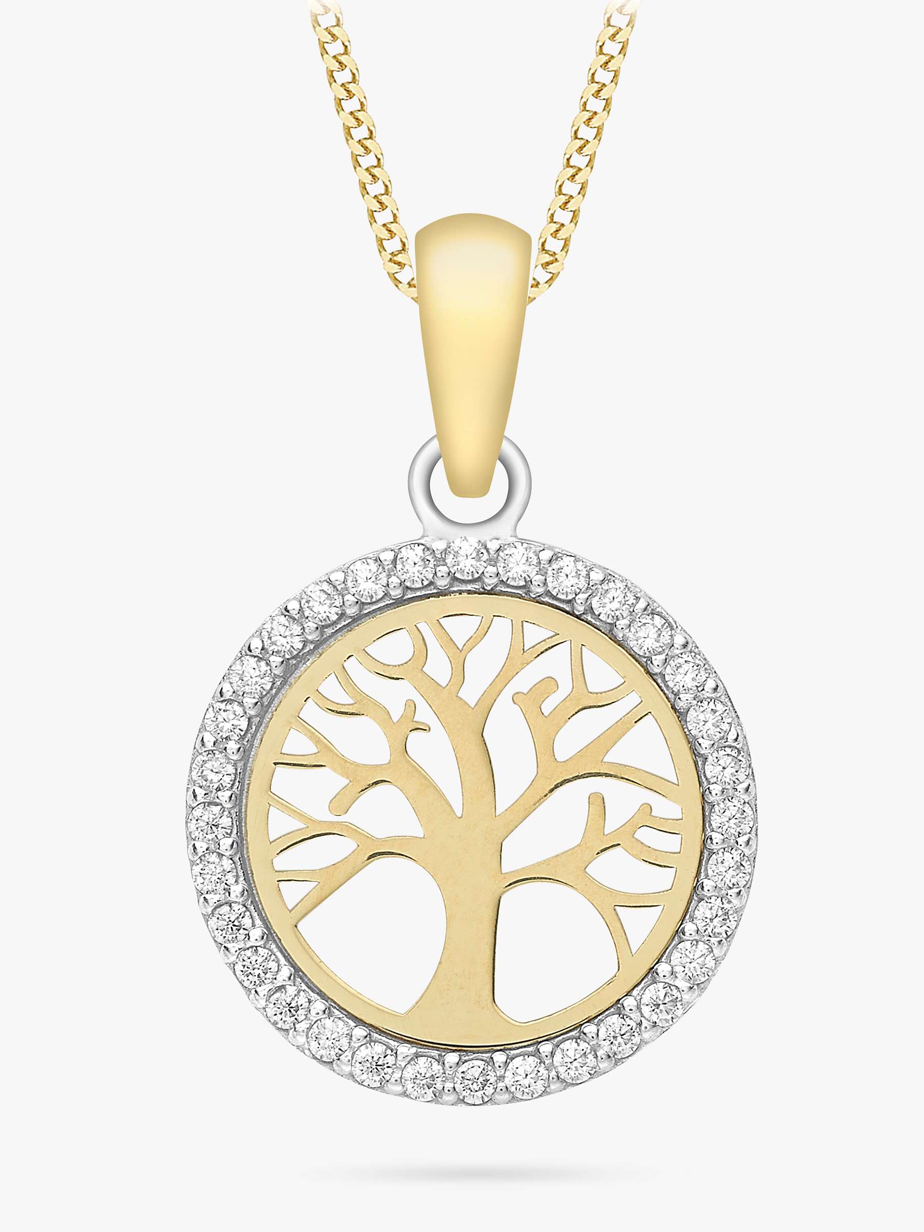 Buy IBB 9ct Gold Life Tree Cubic Zirconia Pendant Necklace, Gold Online at johnlewis.com
