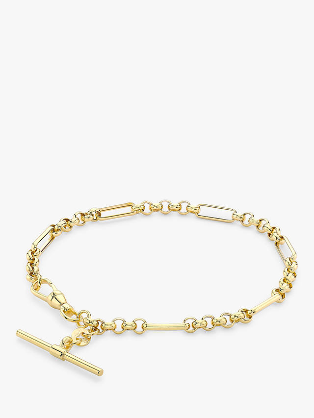 IBB 9ct Gold T-Bar Figaro Chain Bracelet, Gold at John Lewis & Partners