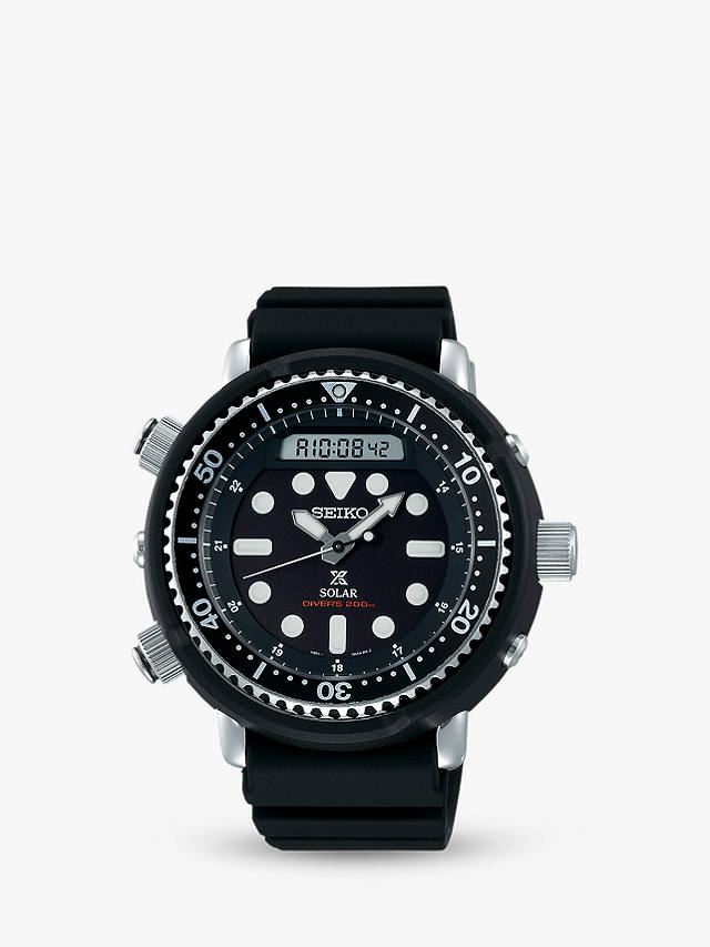 johnlewis.com | Seiko SNJ025P1 Men's Prospex Arnie Solar Date Silicone Strap Watch, Black