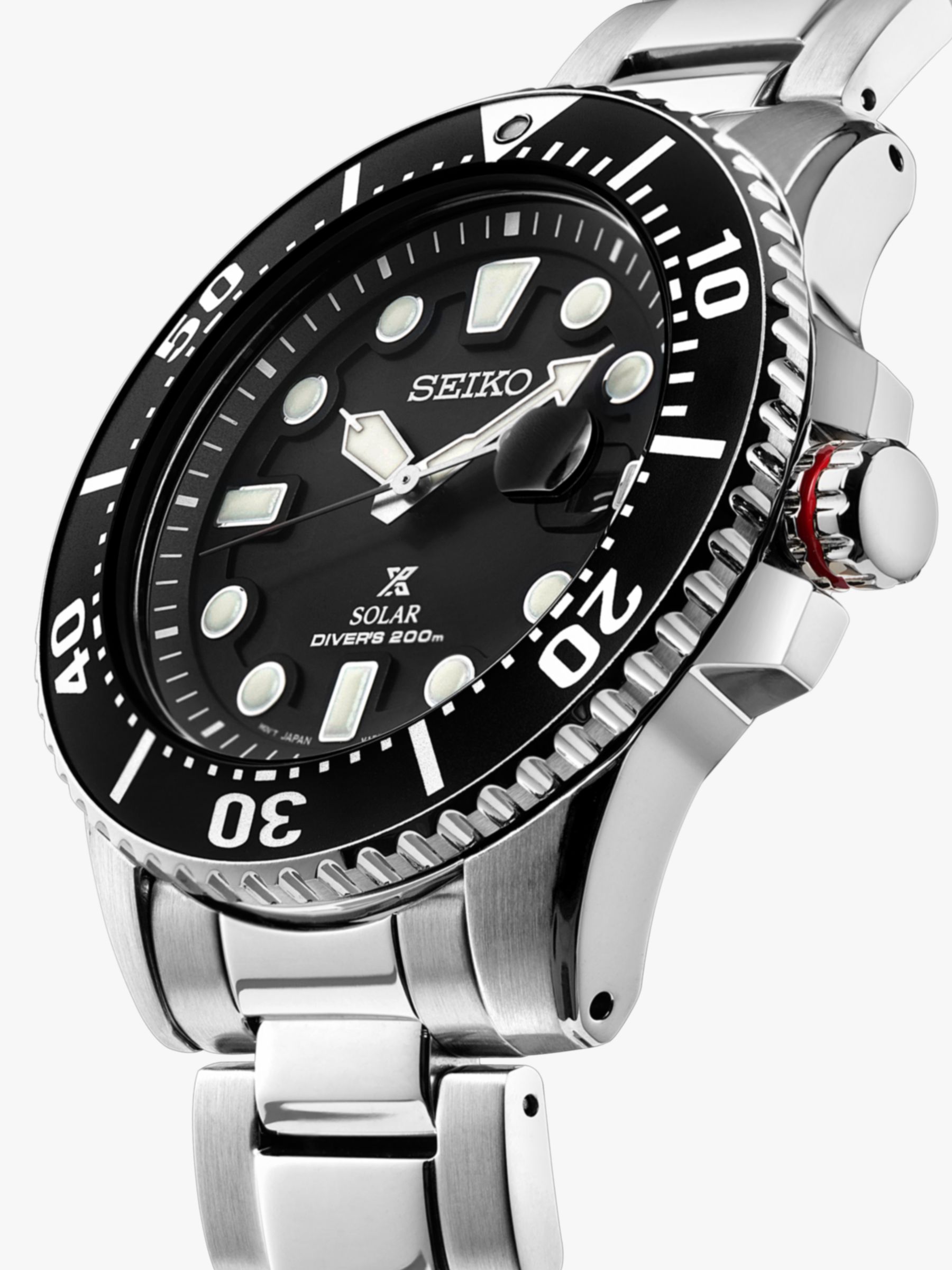 Seiko SNE551P1 Men's Prospex Divers Solar Date Bracelet Strap Watch,  Silver/Black