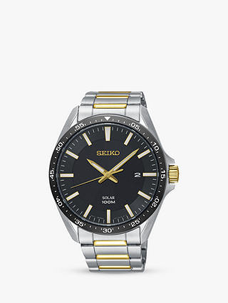 Seiko SNE485P1 Men's Solar Date Bracelet Strap Watch, Silver/Gold