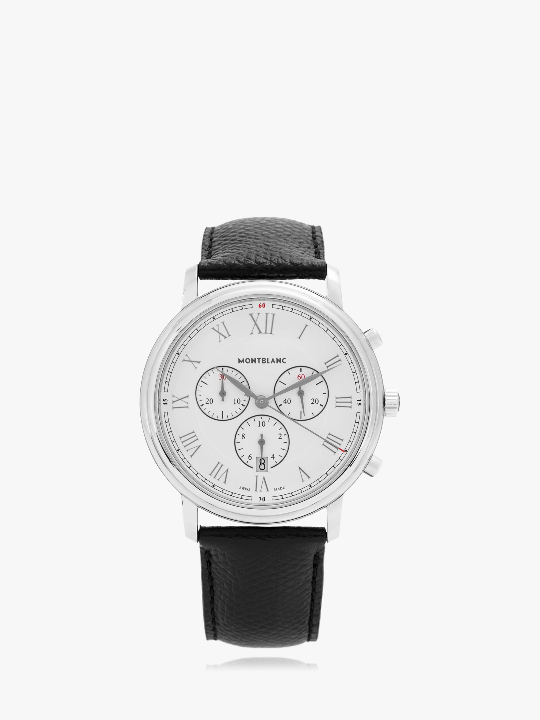 Montblanc 114339C Men&#39;s Tradition Chronograph Date Leather Strap Watch, Black/White at John ...